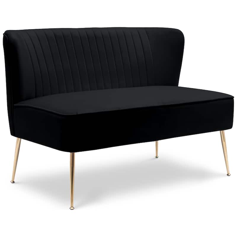 Farrah Upholstered Velvet Polyester 46" Wide Loveseat - Armless/ Scalloped Back