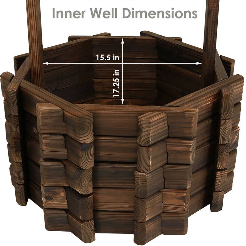 2-Tier Wooden Wishing Well Garden Planter Outdoor Patio Garden - 45"