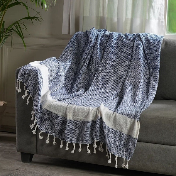 Zig Zag Pattern Cotton Woven Throw Ultra Soft Fringes Blanket Gifts