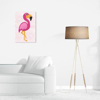Wynwood Studio Canvas Animals F for Flamingo Pink and Pastel Pink Modern & Contemporary Wall Art Canvas Print