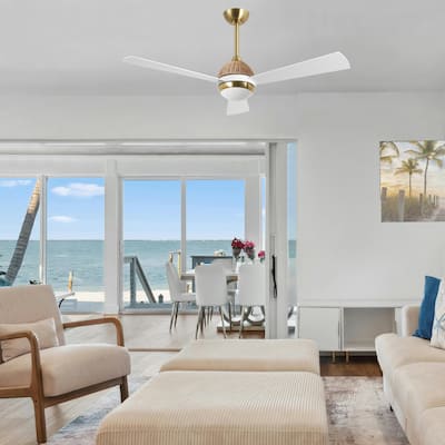 52" 3-Blade Rattan Ceiling Fan with LED Light and Remote Control