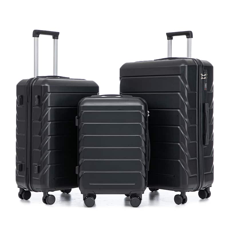 20"/24"/28" 3-Piece, Modern Luggage Sets with Retractable Handle and Combination Lock, for Boarding Travel, Black