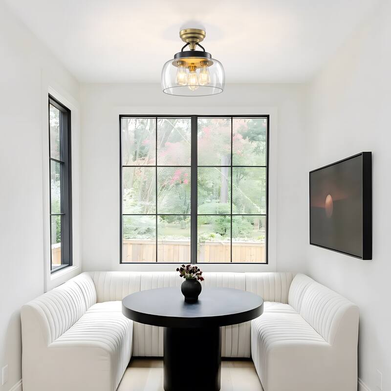 Starsky 3-Light Modern Clear Glass Dome Flush Mount Ceiling Light, Thick One-Piece Drum Shade
