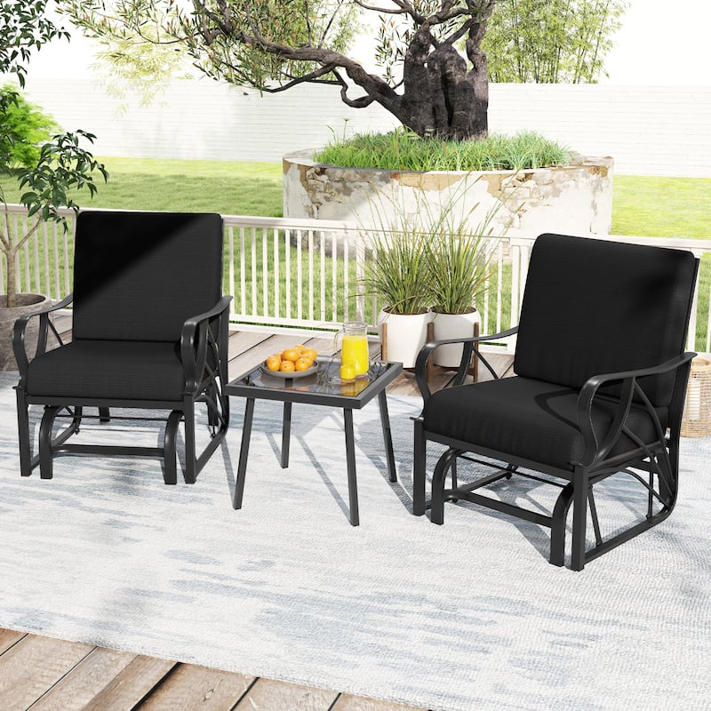Gymax 2PCS Patio Glider Chair Single Outdoor Rocking Chair w/ Seat &