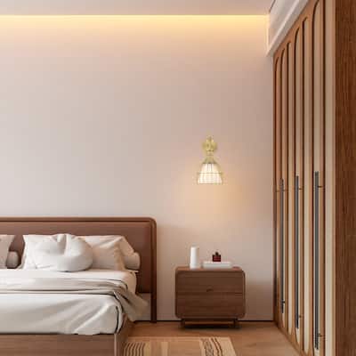 Evensong 8 in. 1-Light Brushed Gold Indoor Wall Sconce Light for Bathrooms - 15.5