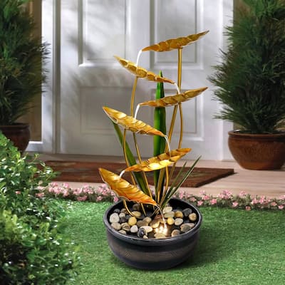 22.6" H Indoor/Outdoor Cascading Metal Leaves Waterfall Fountain