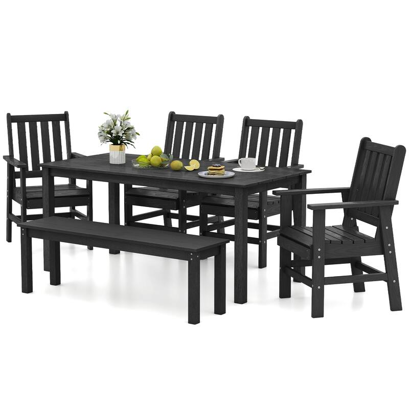 Gymax 6PCS Patio Dining Bench Set Outdoor HDPE Weather Resistant Table