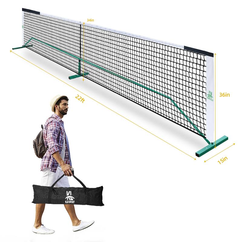 Roomfitters 22 ft Pickleball Net with Steady Metal Frame, All-Weather Setup for Outdoor and Indoor Driveways, Black White