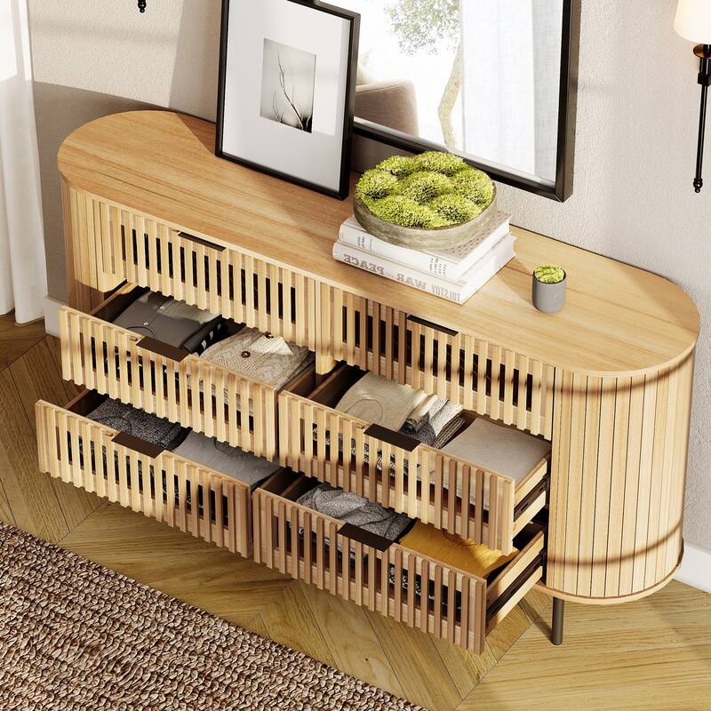 WAMPAT Fluted 6 Drawers Dresser,63" Wide Chest of Drawer