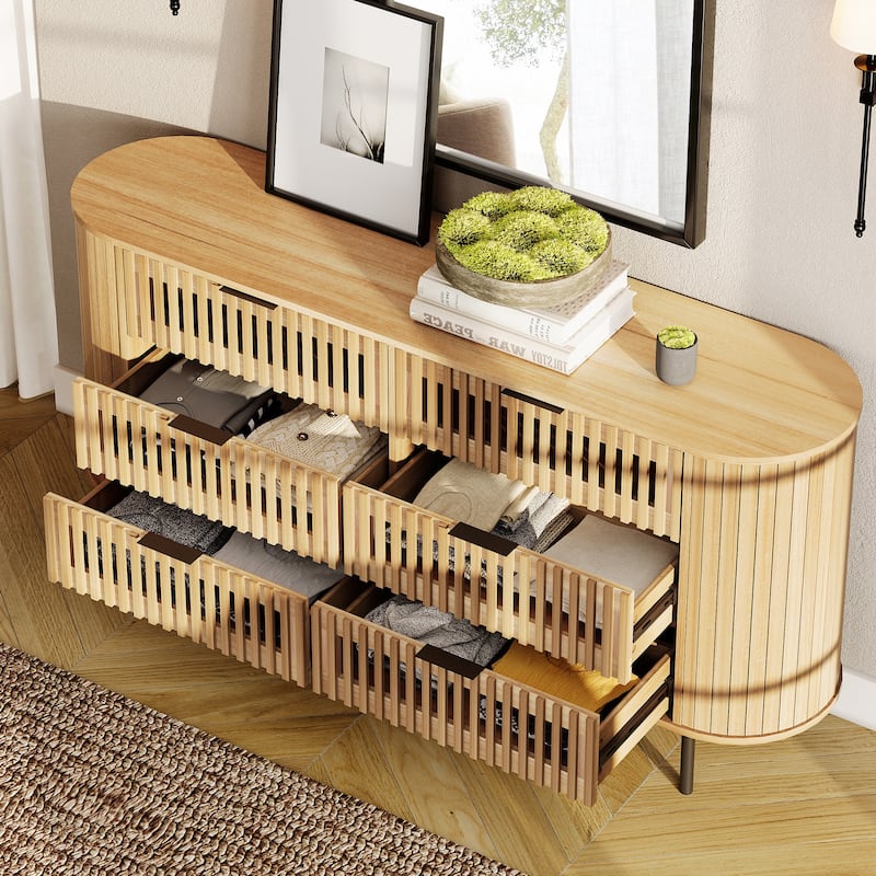 WAMPAT Fluted Dresser for Bedroom with 6 Drawers