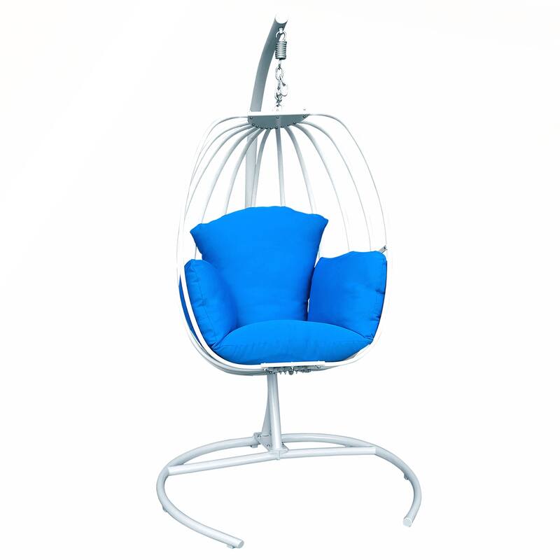 Hanging Egg Chair with Stand and Hammock Swing for Outdoor Relaxation and Durability - Light Blue