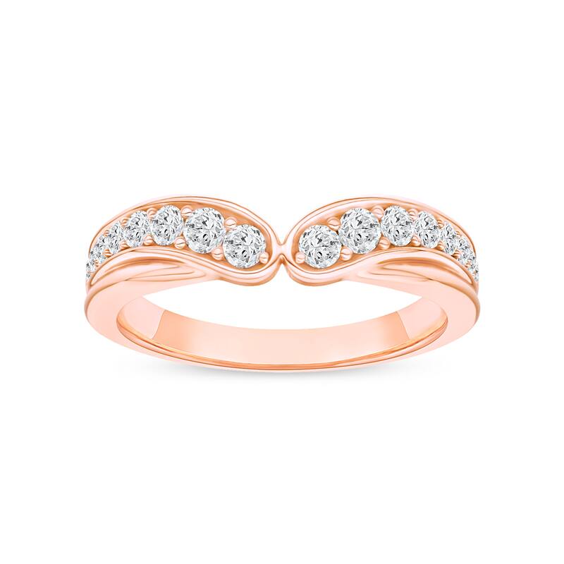1/3ct TDW Diamond Contour Wedding Band in 10k Gold for Women - 9 - Rose