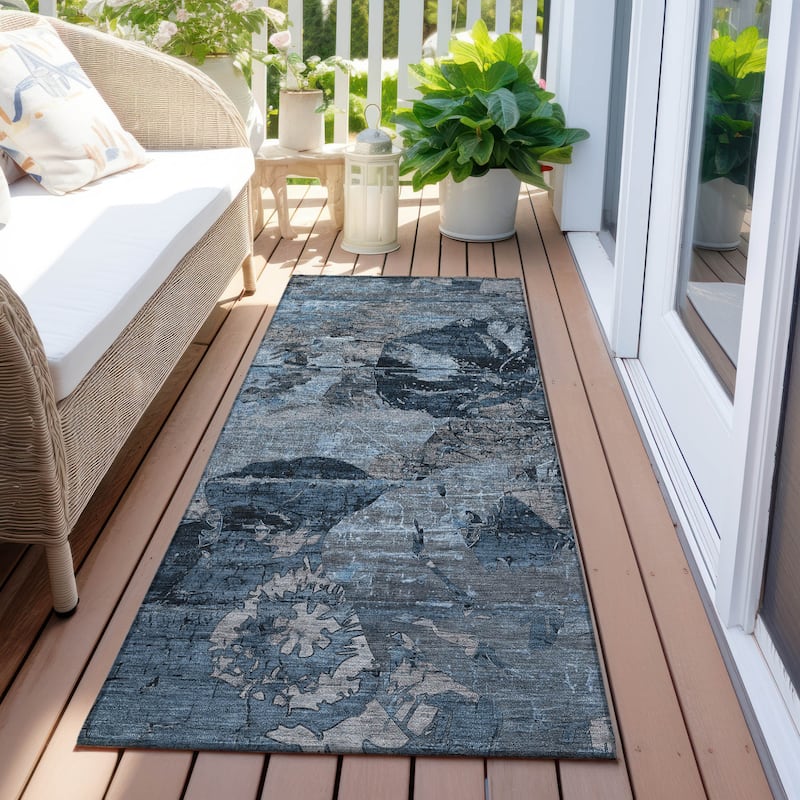 Lato Modern Art-Inspired Weather Resistant Classic Meets Modern Runner Outdoor Rug