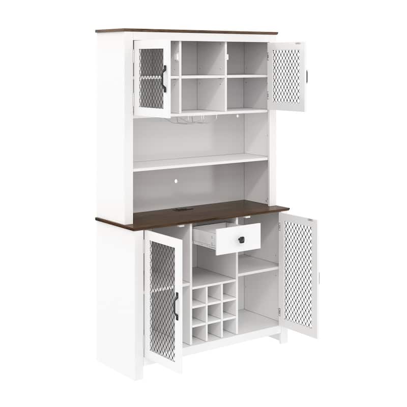 70.9" Kitchen Pantry Storage Cabinet with LED Light Strip, Power and USB Outlets