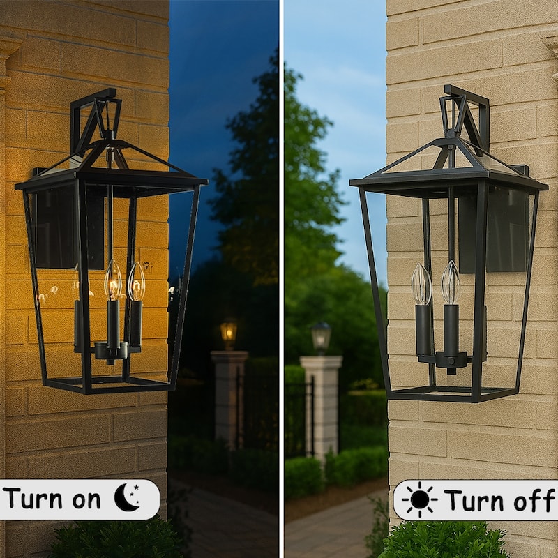 Modern Matte Black Outdoor Wall Lantern with Clear Tempered Glass Open Bottom Design Exterior Light Fixture for Entryway