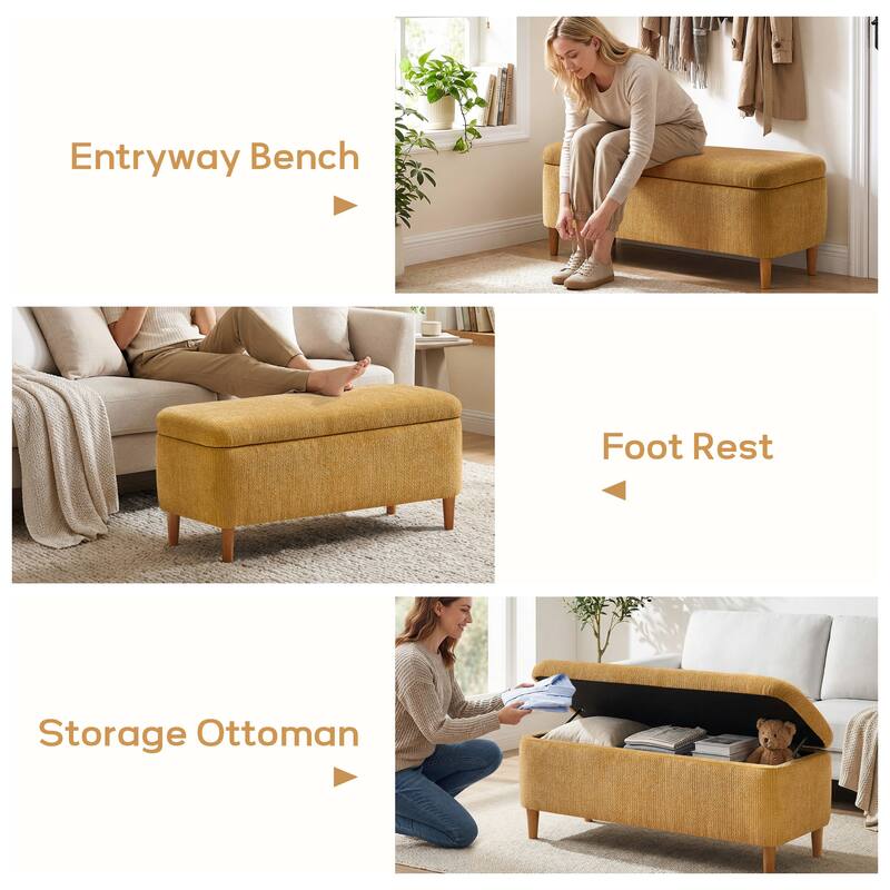 39in Soft Chenille Fabric Storage Ottoman Bench for Bedroom / Entryway Bed Foot / Living Room，Upholstered Entryway Bench
