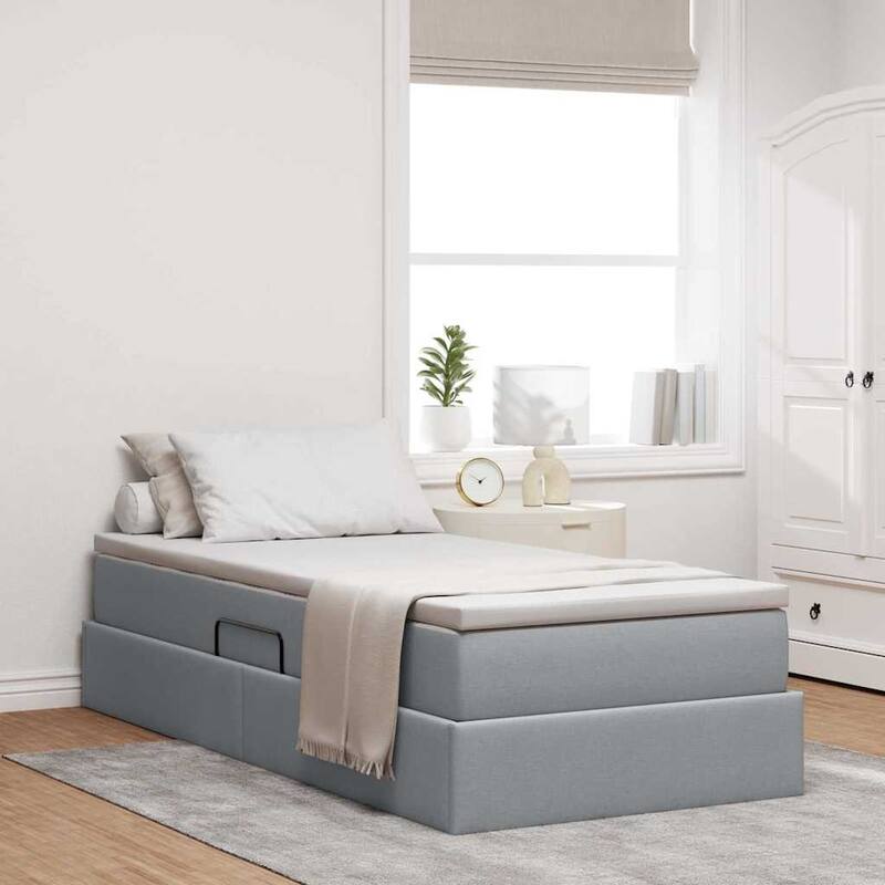 vidaXL Storage Bed with Mattress in Polyester - Light grey (1)