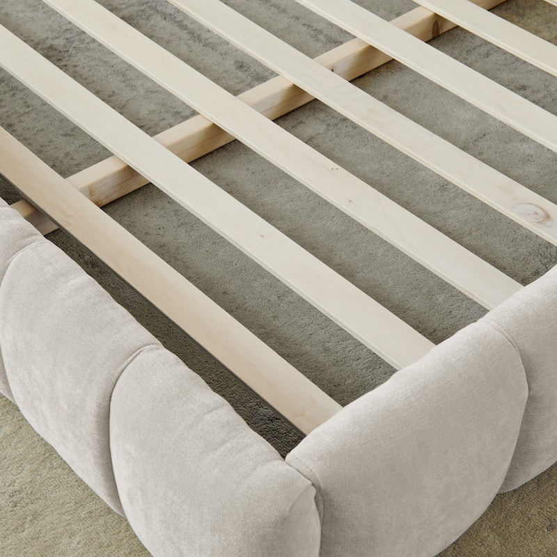 Chenille Upholstered Bed Grounded Platform Bed with Headboard