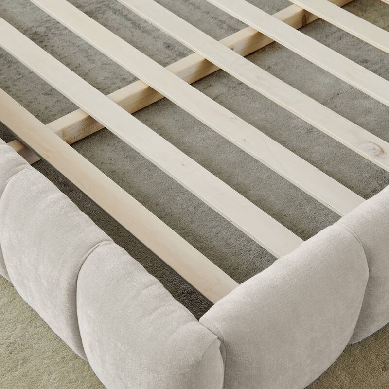 Platform Bed Frame, Chenille Upholstered Bed with Headboard and Solid Frame