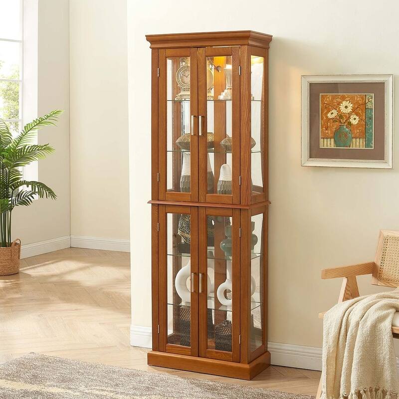 6-Shelf Lighted Antique Display Cabinet