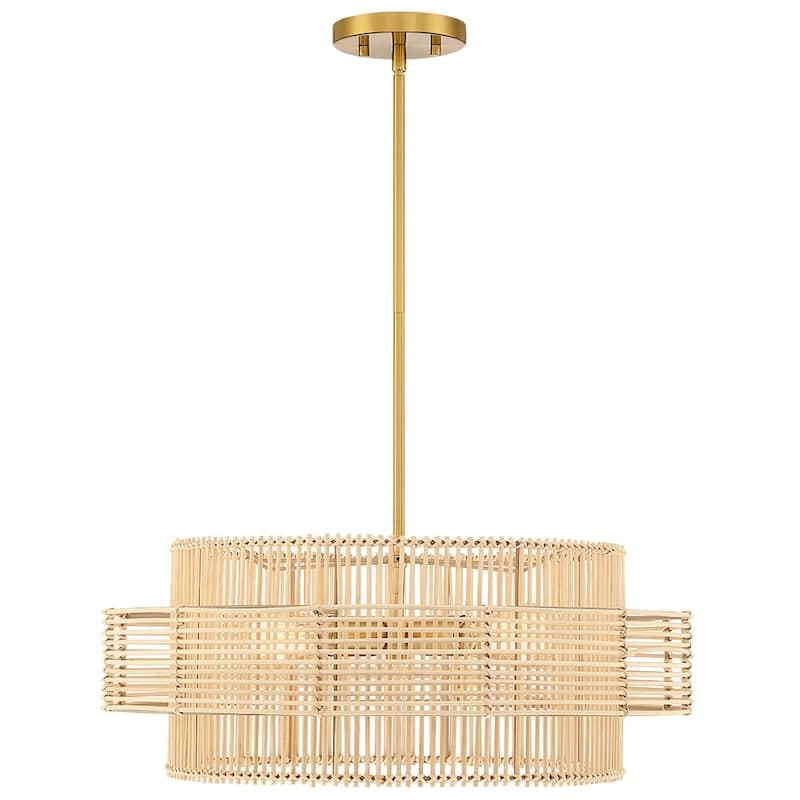Saturn 4-Light Modern Bohemian Chandelier with Natural Rattan Shade - 22 in. W