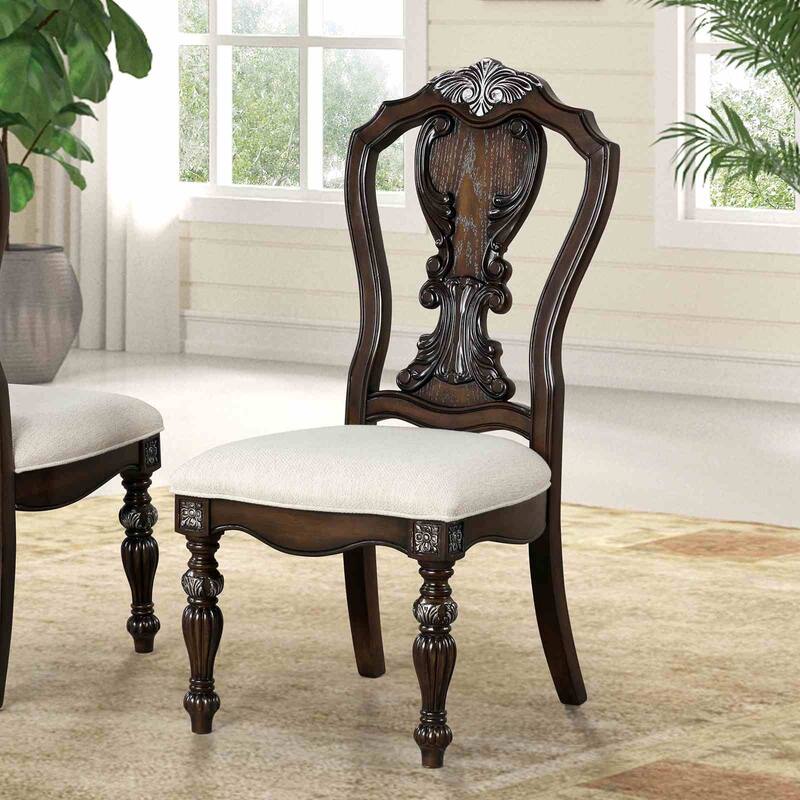Traditional Dark Brown Finish Designer Back Side Chairs Set