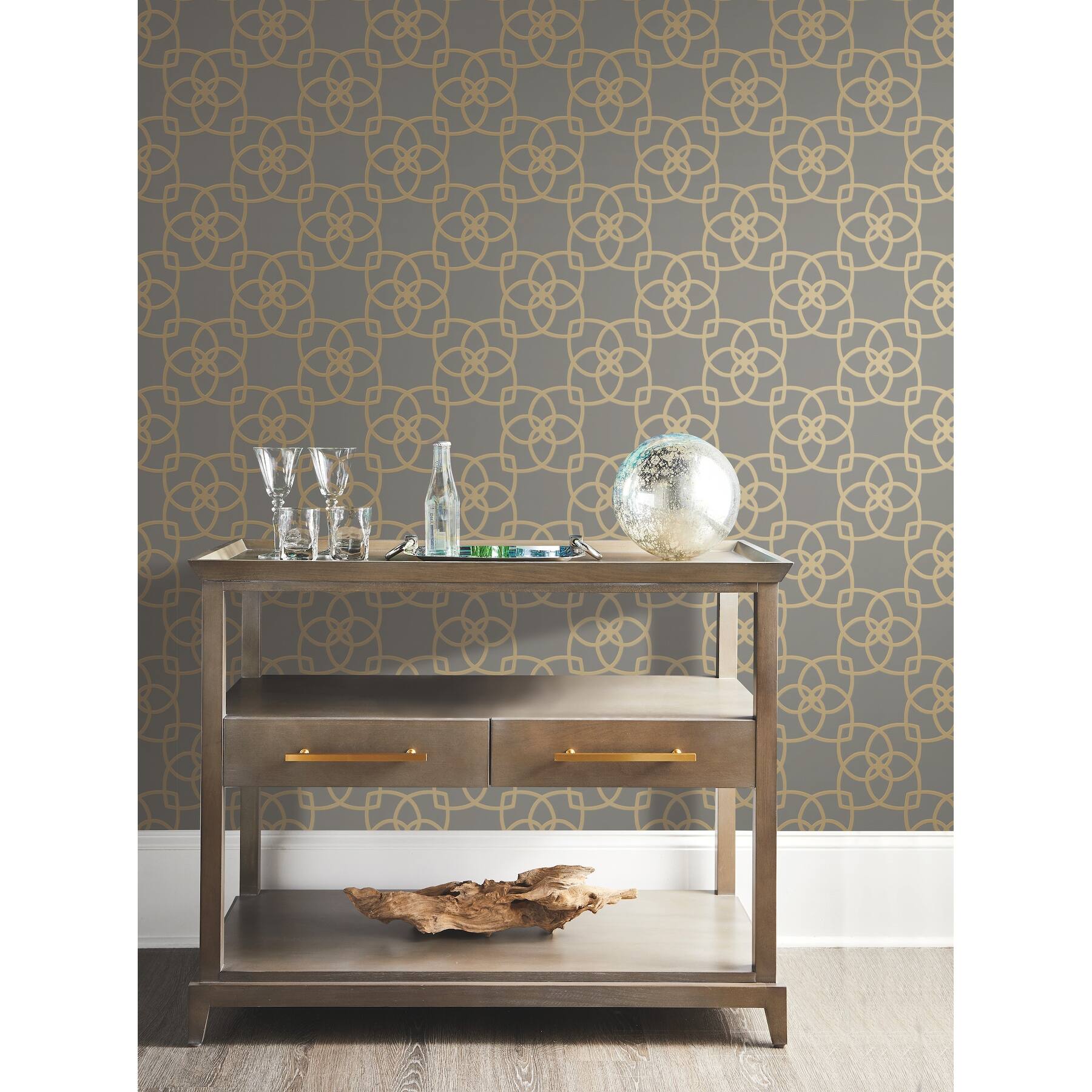 Antonina Vella Serendipity Grey & Gold Metallic Wallpaper Bed Bath