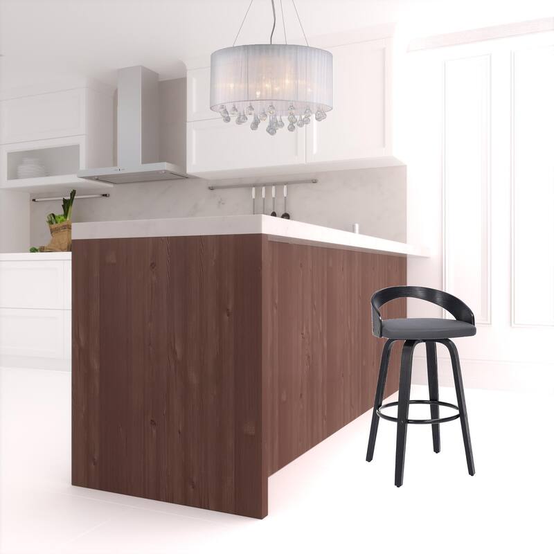 Faux Leather Swivel Counter Height Bar Chair with Wood Frame and Footrest