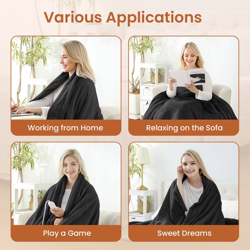 Reversible Flannel Electric Blanket, Heated Throw, Temperature and Timing Functions of a Controller