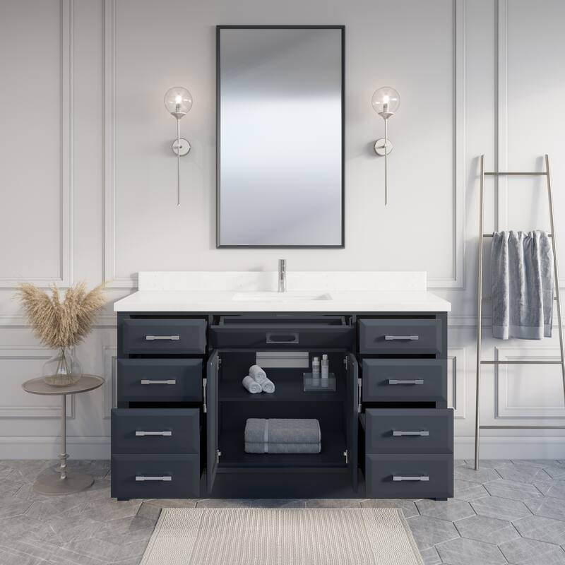 Calumet 60-in Solid Hardwood Bathroom Vanity with Engineered Stone Countertop