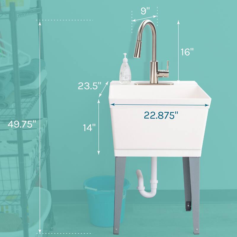 TEHILA Utility Sink Laundry Tub with Stainless Finish High Arc Faucet - N/A