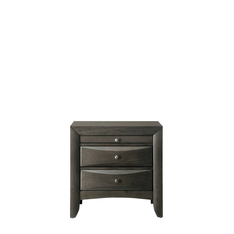 Nightstand with Pull Out Shelf and Beveled Drawer Fronts, Gray