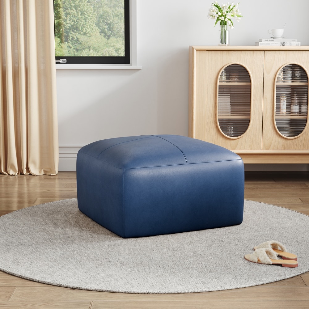 UIXE Genuine Leather Ottoman, Upholstered Ottoman for Living Room