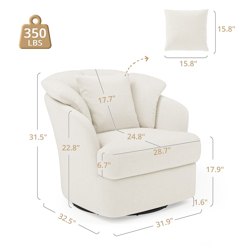 Upholstered Swivel Accent Chair Barrel Armchair Metal Frame with Pillows Living Room Chair