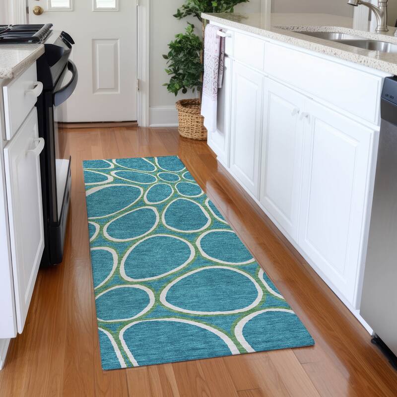 Premium Washable Super Soft Contemporary Bubble Mayfield Rug - Teal - 2'3" x 7'6"