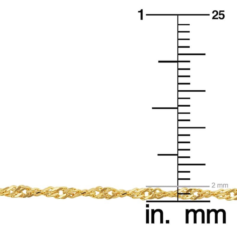 Solid 14k Yellow Gold Filled 2 mm Singapore Chain Pendant Necklace For Women (16 - 30 inches)