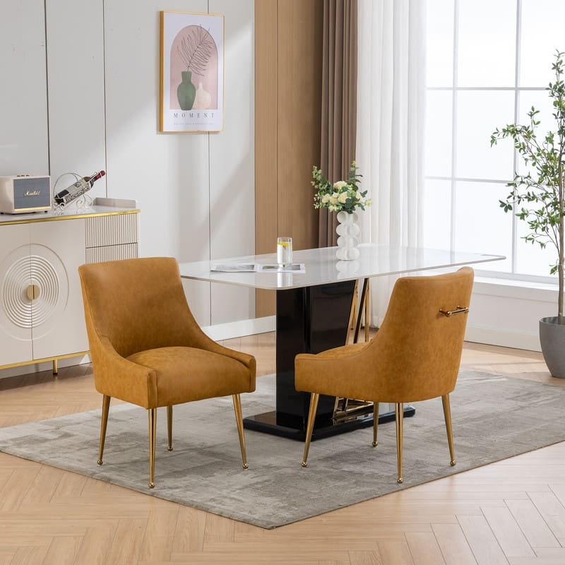 SEYNAR Modern Glam PU Leather Dining Chair or Vanity Chair Set of 2 with Rear Handle