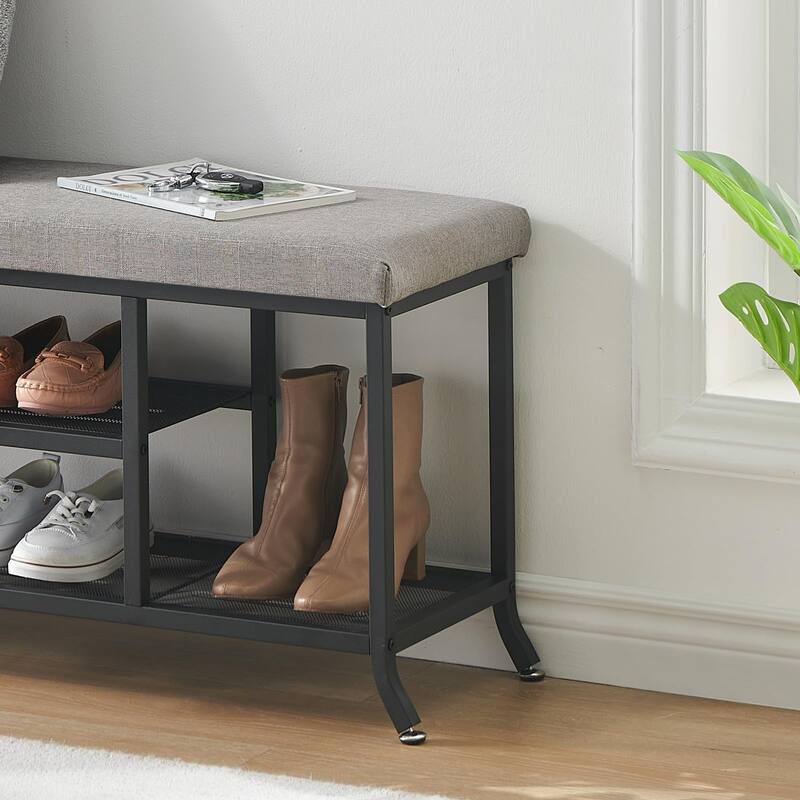 Shoe Storage Bench with Padded Seat, Shoe Rack Bench for Entryway, Shoe Storage Shelf with Metal Frame - 39.3x12.6x18.9in