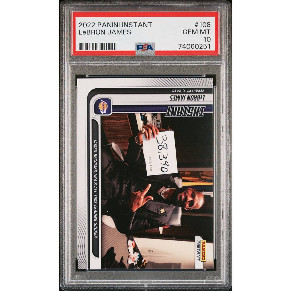 LeBron James 2022 Panini Instant Breaks KareemΓÇÖs Scoring Record Card #108 PSA 10 - 8'6" x 11'6"