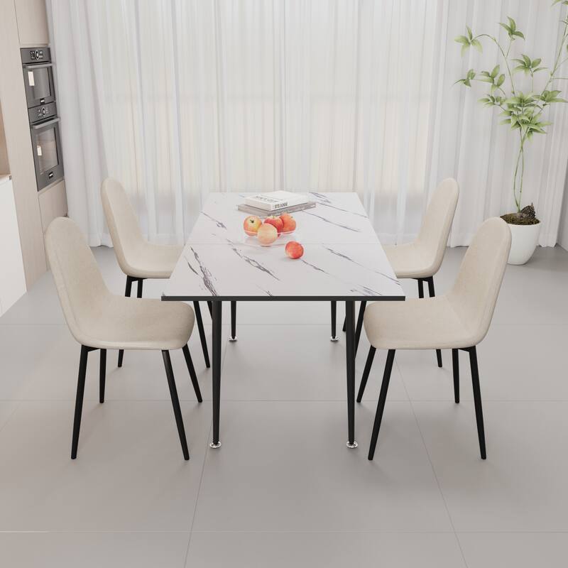 Modern Extendable Dining Table Set with 4 Upholstered Chairs Space Saving Kitchen Furniture