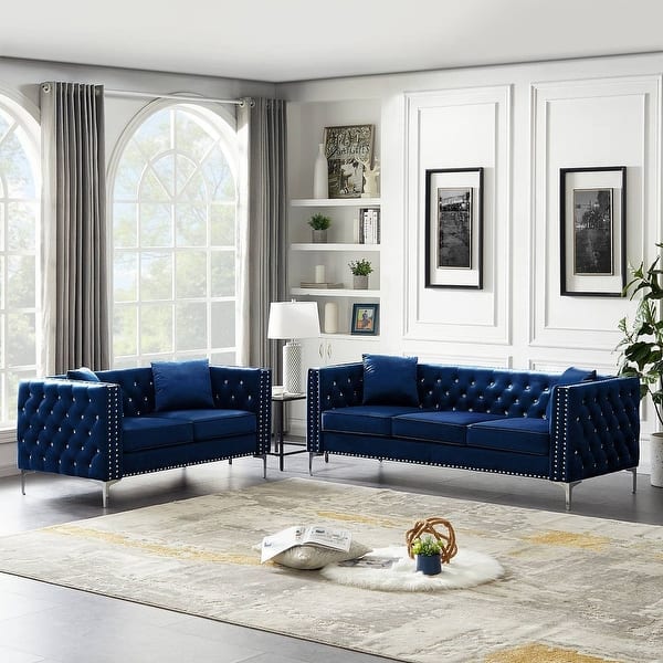 Coffee Table Blue Sofa Lounge Upholstered Living Room Set, Pieces