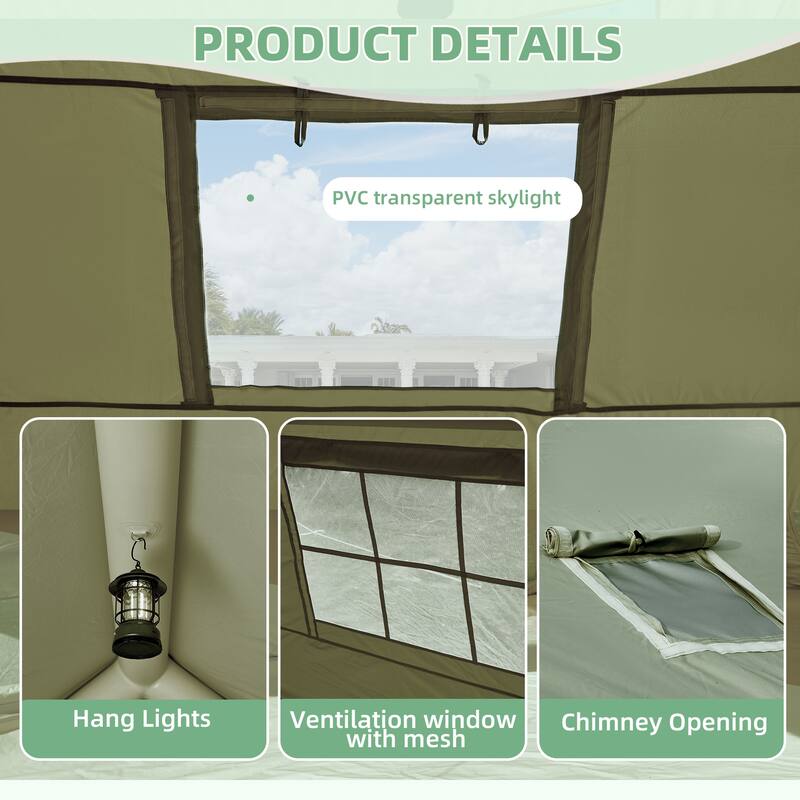 Erommy Inflatable Camping Tent, Glamping Tents 4 Season Waterproof Windproof Cotton Tent with Stove Jack & Mesh Windows & Pump