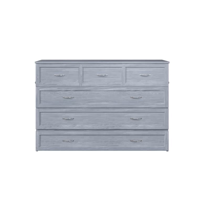 Deerfield Queen Murphy Bed Chest with 6" Mattress, Storage Drawer & Built-In Charger in Driftwood