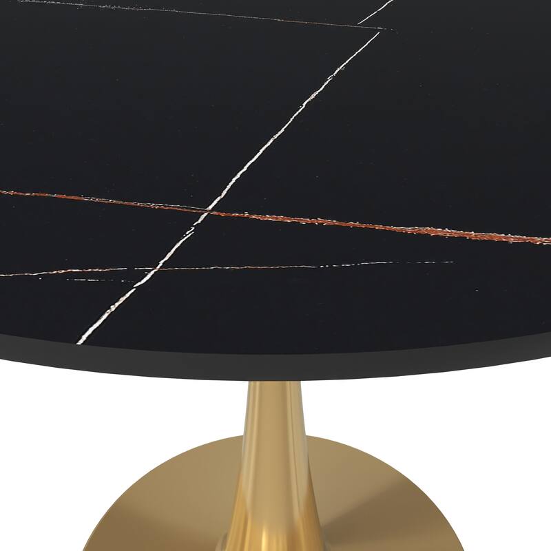 Bristol Round Dining Table 35 in. Sintered Stone Tabletop & Brushed Gold Stainless Steel Pedestal Base