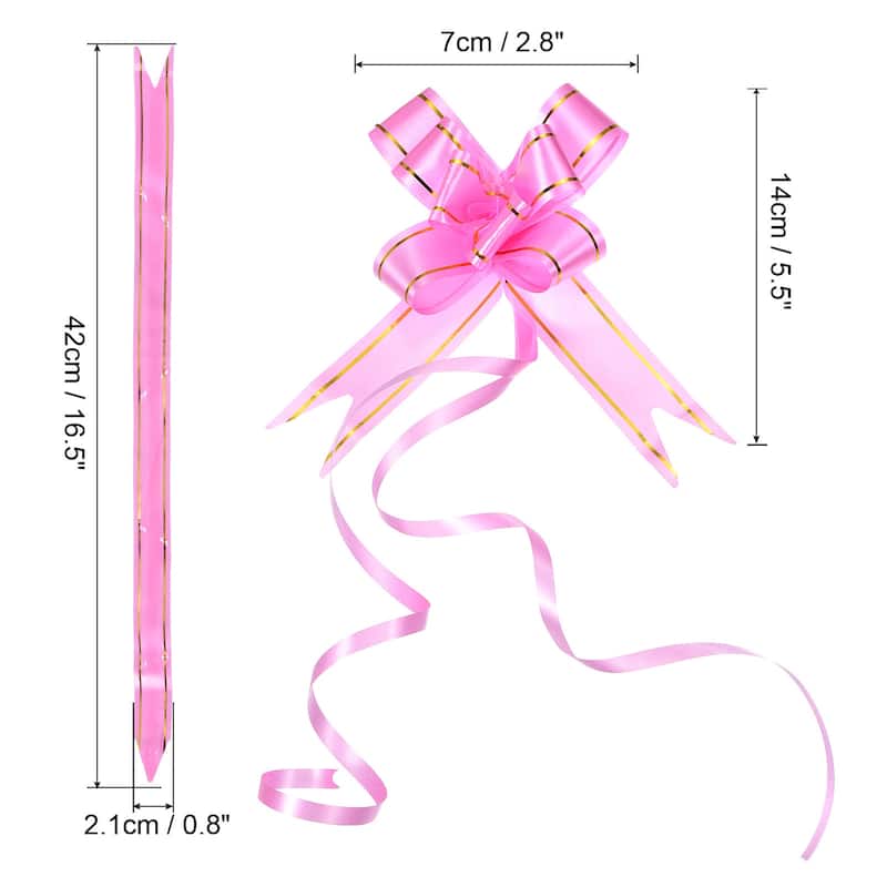 40Pcs 2.8" Pull Bows Present Wrapping String Bows Gold Thread Style - Pink