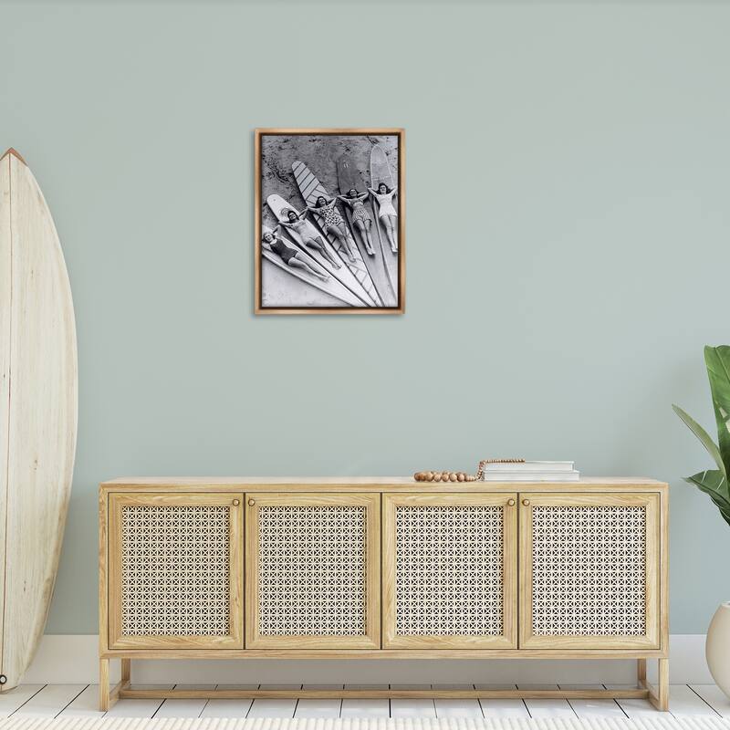 Stupell Vintage Women on Surfboards Framed Floater Canvas Wall Art Design By Arlington Prints