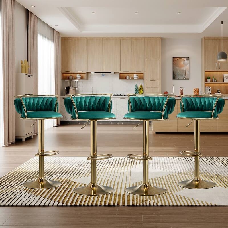 Modern Velvet 26" Adjustable Swivel Bar Stools (Set of 4)