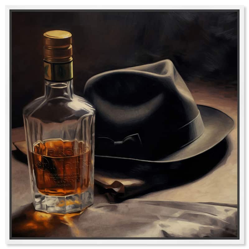 Notoriart Whiskey And Vintage Hat Ii Framed Bar Cart Art For Men - 31 x 31 - White