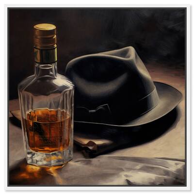 Notoriart Whiskey And Vintage Hat Ii Framed Bar Cart Art For Men
