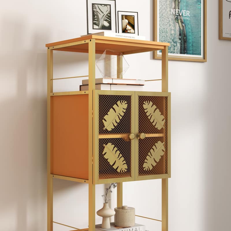 Floor Storage Cabinet, Freestanding Cabinet with Open Compartments